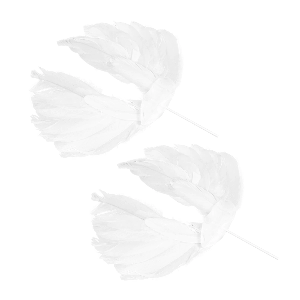 2pcs Angel Feather Wings Cake Toppers Party Cake Decorations Dessert Table Decoration Romantic Angel Wing Cake Toppers for Wedding Birthday Dancing White