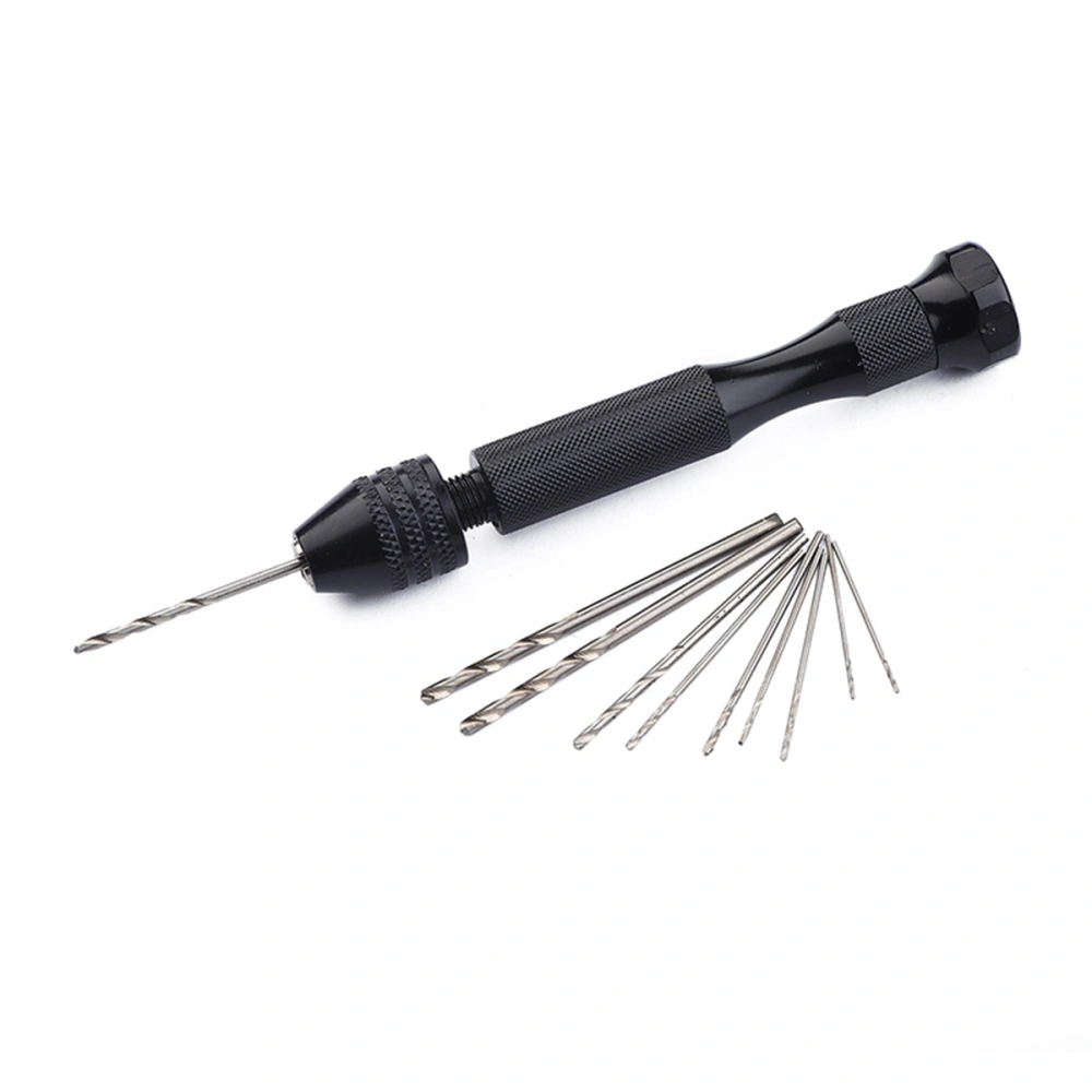 Black Precision Pin Vise Hand Drill with Drill Bits Set of 11 Pieces Rotary Tools for Models and Hobby