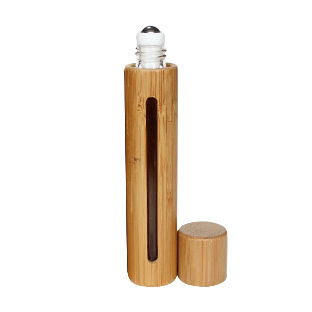 10ml Glass and Bamboo Perfume Bottle Cosmetic Tube Essential Oil Bottle (Hollow Bottle, Steel Ball Head)