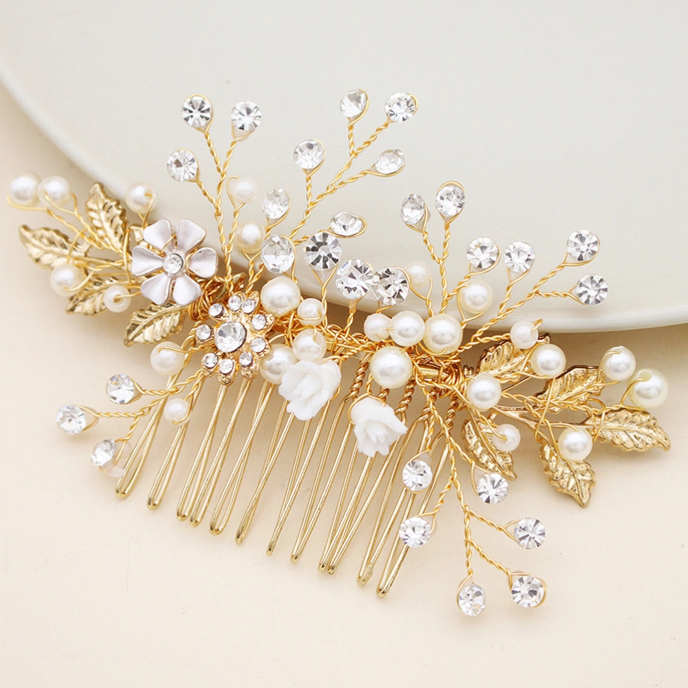 Rhinestone Wedding Bridal Hair Comb Pearl Flower Hair Jewelry Crystal Headpiece