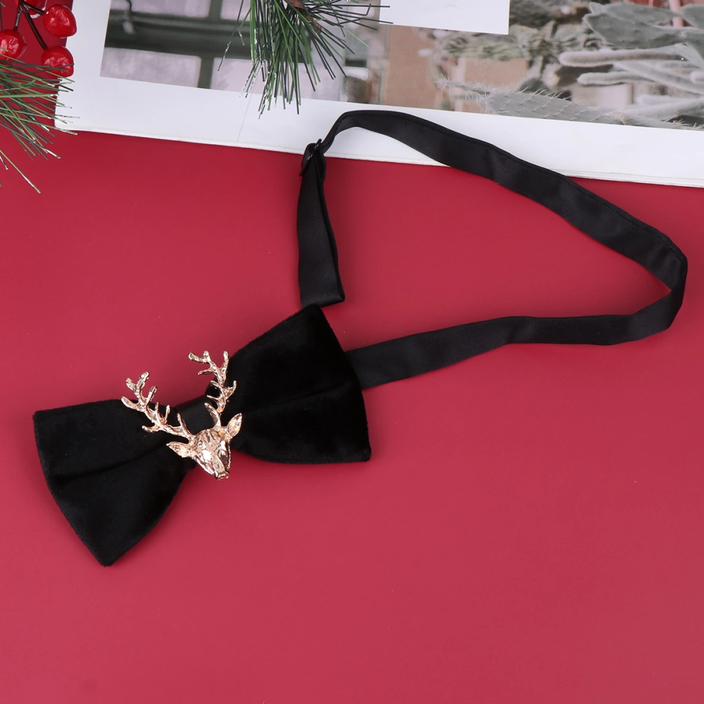 Male Pleuche Bow Tie Christmas Elk Designed Bow Tie Creative Clothes Decoration (Black)