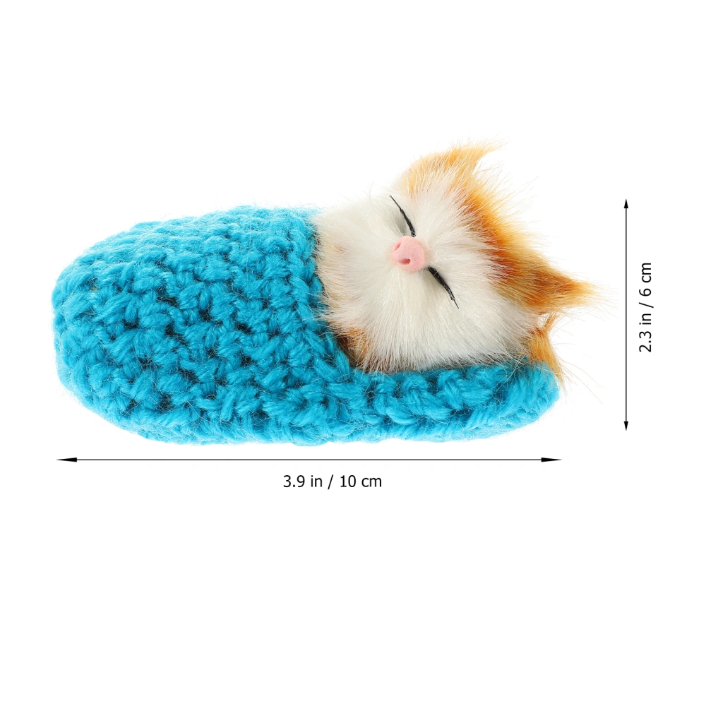 Star Sleeping Cat in Slipper Doll Toy Mini Kitten in Shoe with Meows Sounds Decor Hand Toy Gift for Kids Boys Girls(Blue)