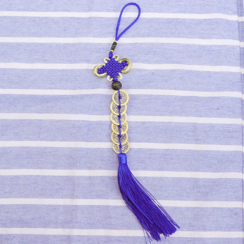 Car Chinese Knot Copper Coin Pendant Tassel Hanging Ornament Car Decoration Accessory (Royal Blue)