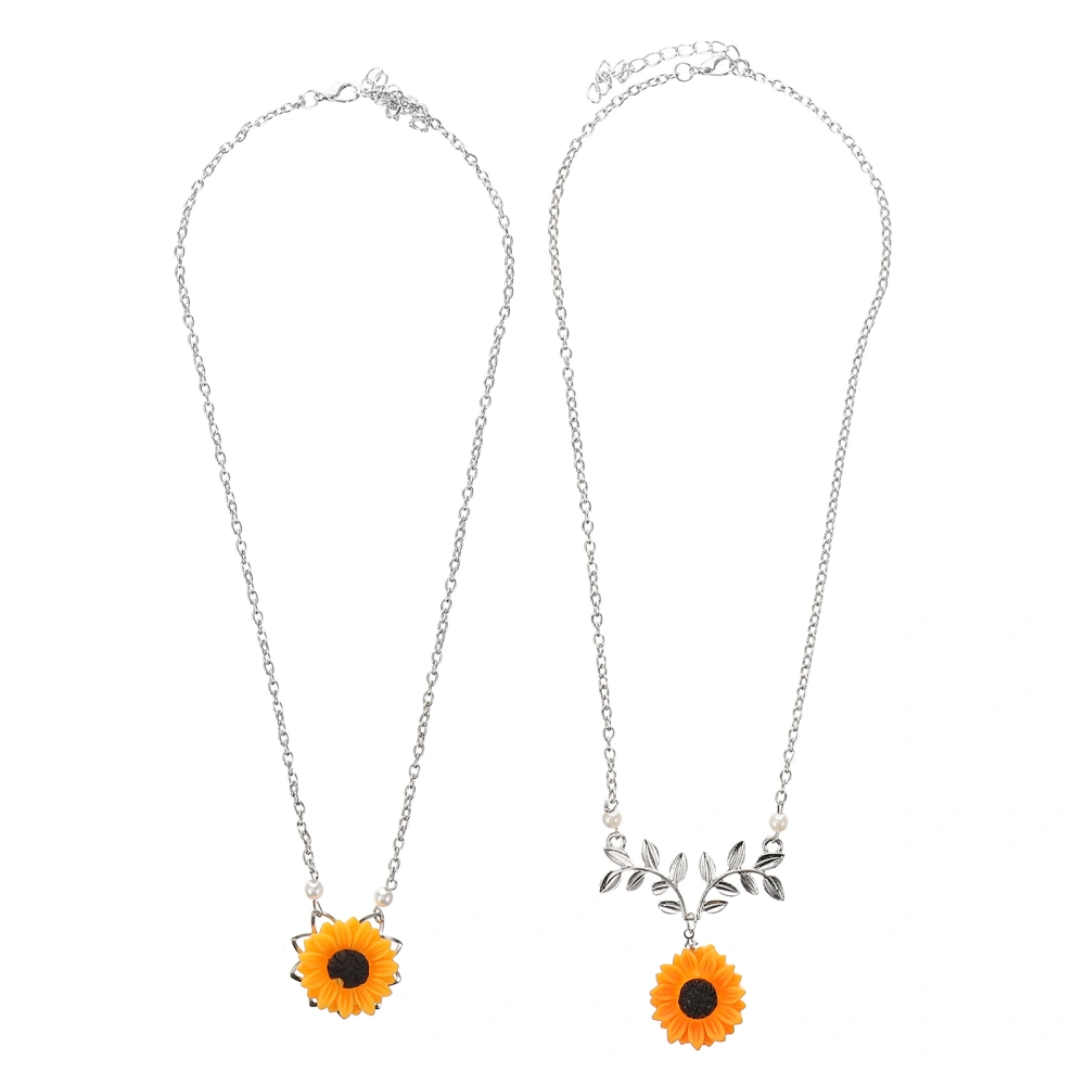 2Pcs Sunflower Necklaces Artificial Pearl Necklaces Exquisite Jewelry (Silver)