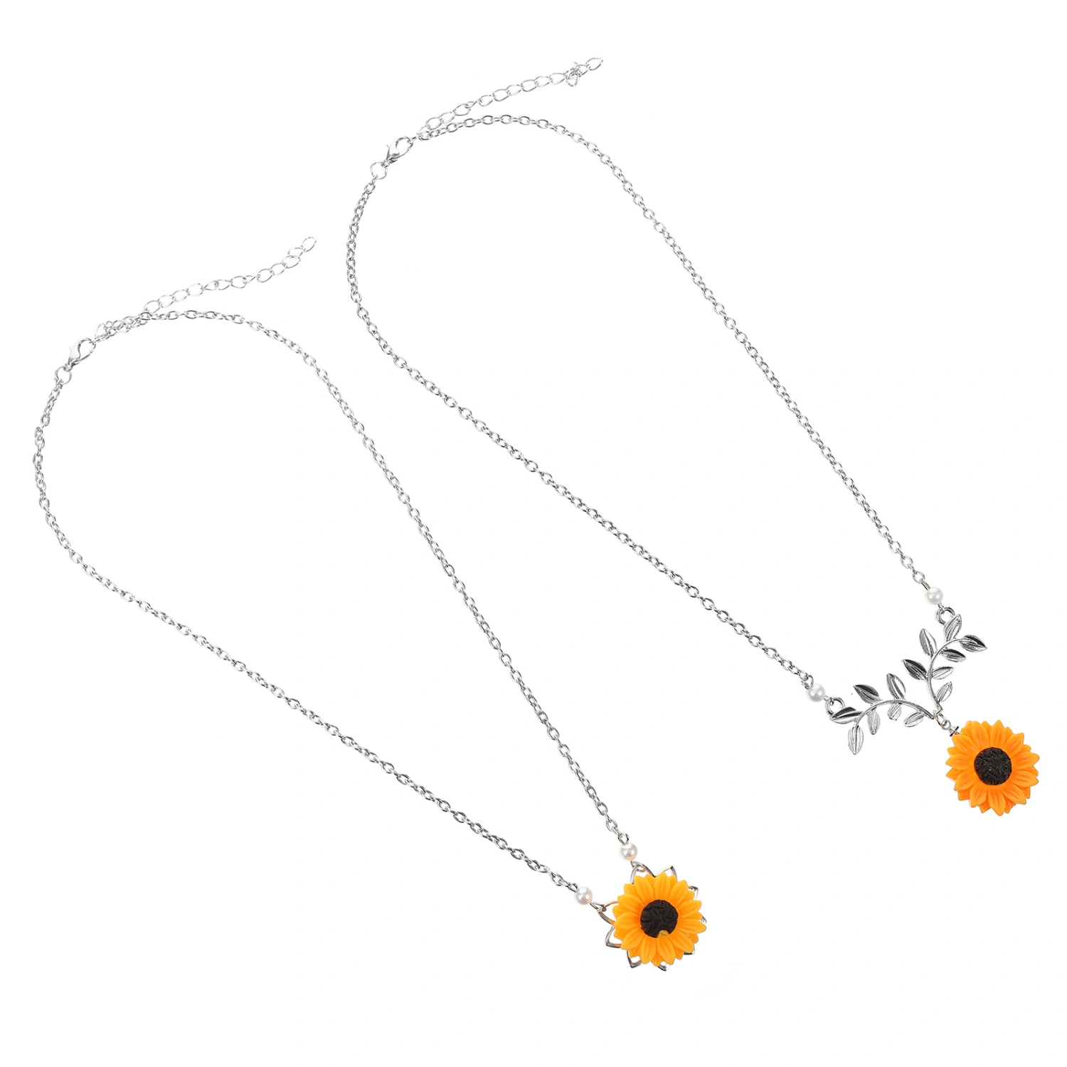 2Pcs Sunflower Necklaces Artificial Pearl Necklaces Exquisite Jewelry (Silver)