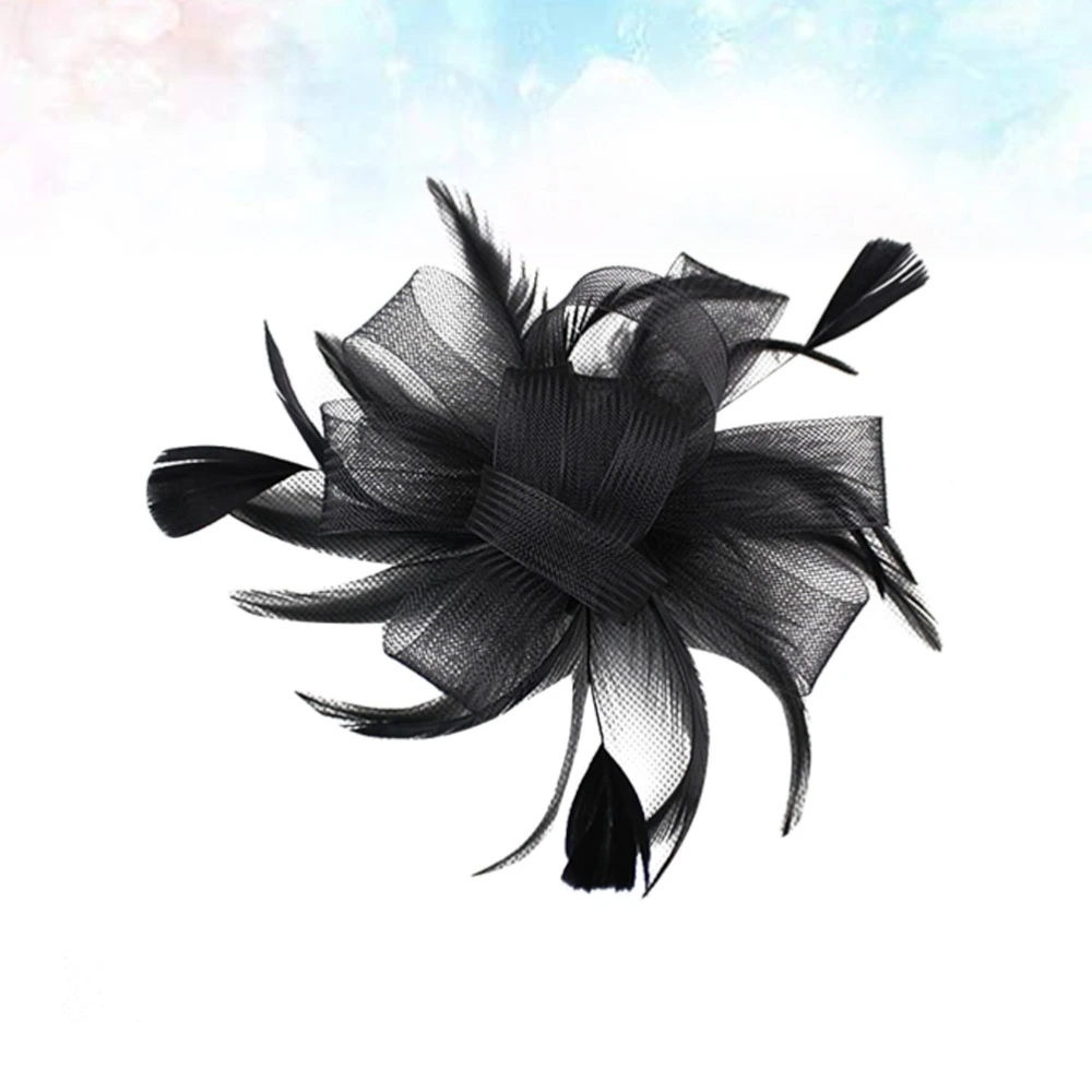 1pc Feather Gauze Mesh Flower Hair Clips Headdress Hairpin Headwear for Lady Woman Female (Black)