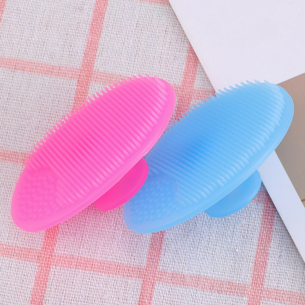 2pcs Silicone Face Cleanser Massager Facial Cleansing Brush Pad Handheld Mat Scrubber for Women (Small Sky Blue + Small Rose Red)