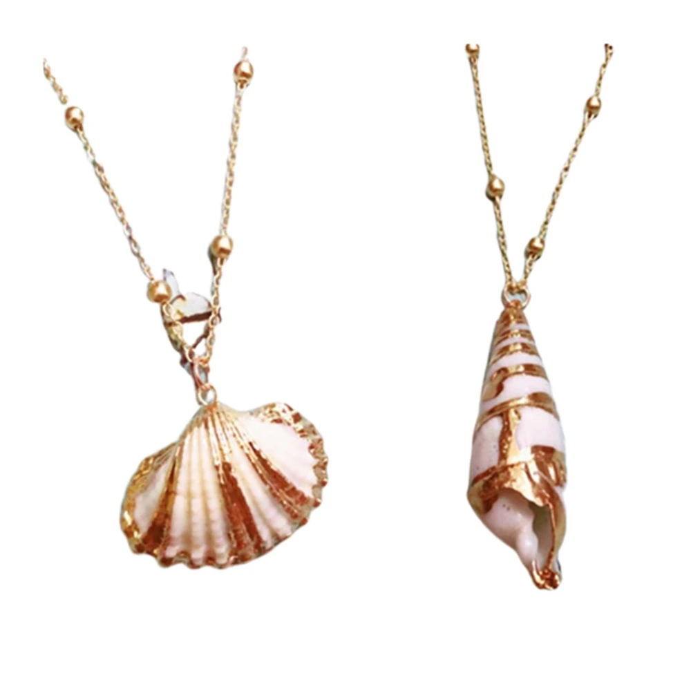 2pcs Conch and Shell Necklace Pendant Stylish Chic Neck Accessories Creative Necklace Jewelry Small Gift for Women Girls