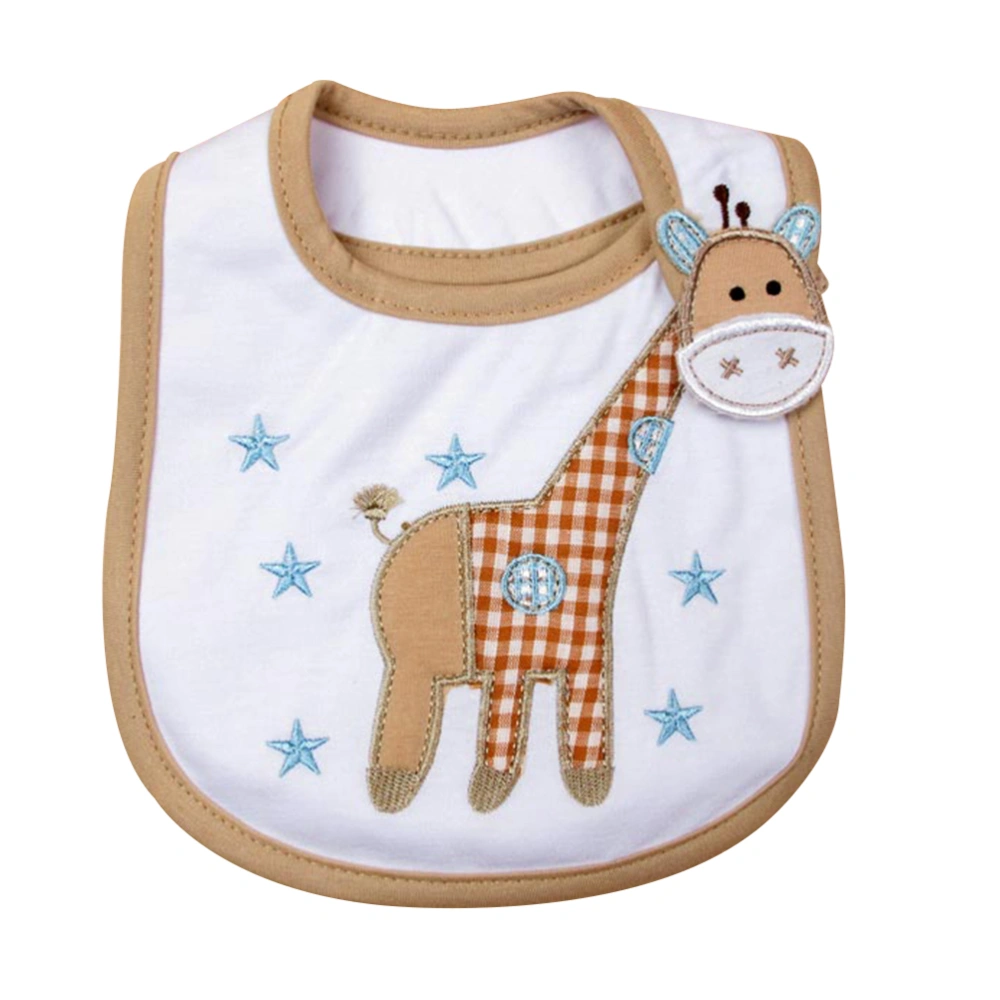 Baby Infants Cotton Bib Embroidered Cartoon Waterproof Drool Bibs Towels (Number 65 Beige Giraffe)