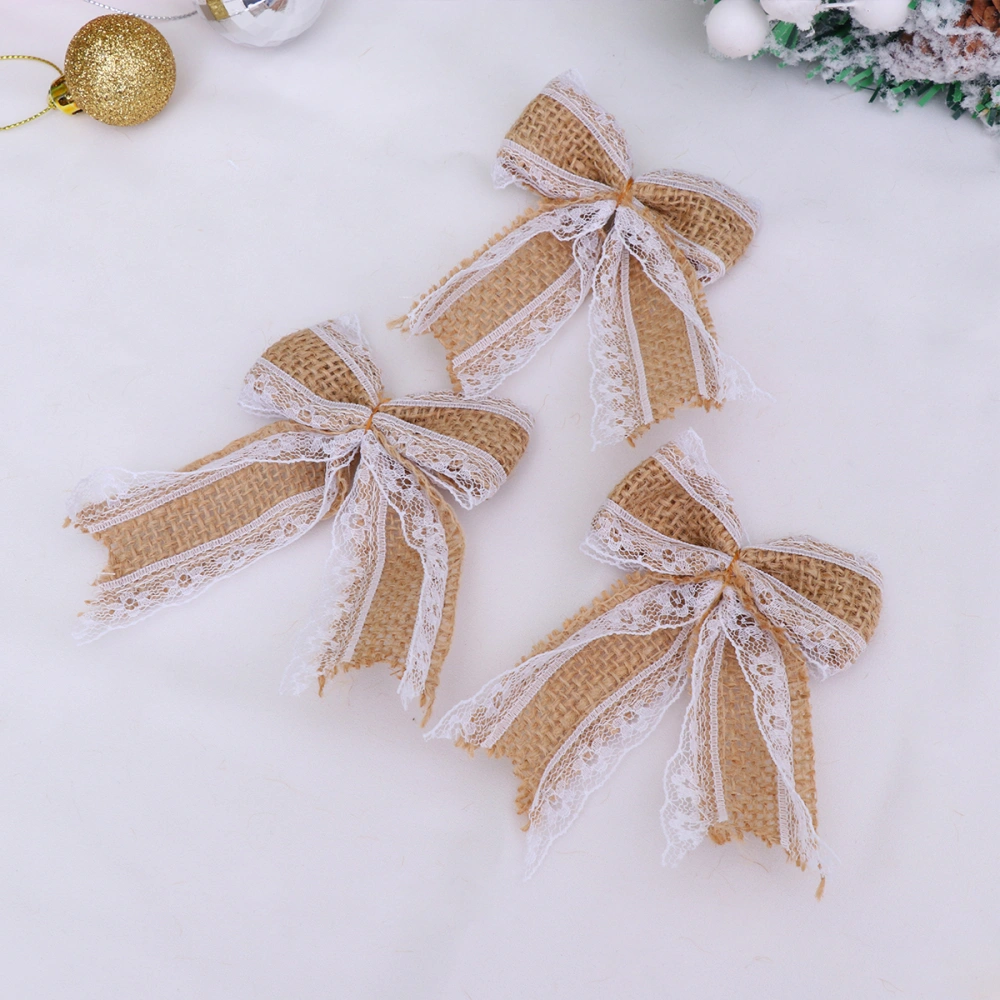 6PCS Burlap Lace Bowknot Set DIY Jute Bows Embellishments Natural Hessian Crafts Party Decoration for Weddings Christmas Festival (B2-10)