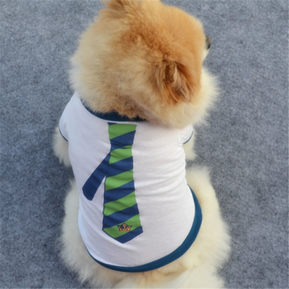 Pet Dog Clothes Summer Puppy Fake Tie Decor Pet Clothes Vest T Shirt Apparel - Size XS (Blue)