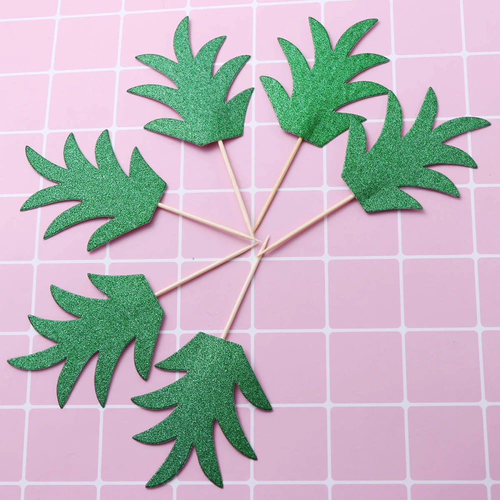 24 Pcs Cake Topper Pineapple Leaves Toothpick Flag for Cakes Cheesecakes Cookies Cocktail Decoration (Green)