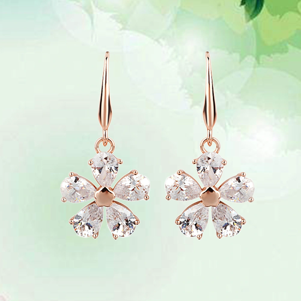 Crystal Flower Earrings Trendy Five Petals Earrings Shiny Dangle Earrings Fashionable Jewelry(E1349)