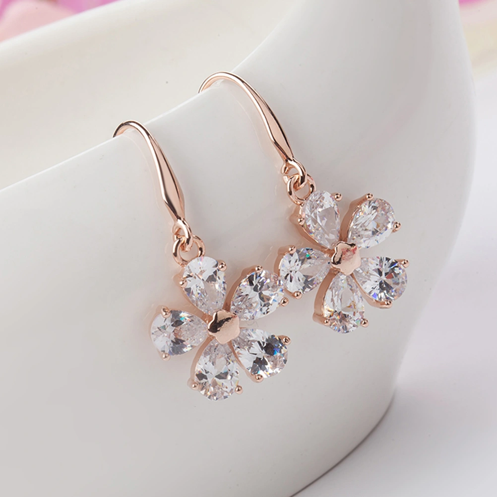 Crystal Flower Earrings Trendy Five Petals Earrings Shiny Dangle Earrings Fashionable Jewelry(E1349)
