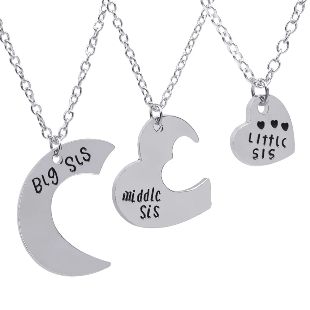 Puzzle Heart Pendant Necklace Women Sister Forever Necklaces Jewelry Graduation Gift (Silver)