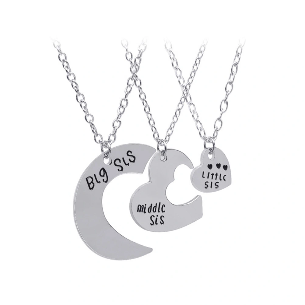 Puzzle Heart Pendant Necklace Women Sister Forever Necklaces Jewelry Graduation Gift (Silver)