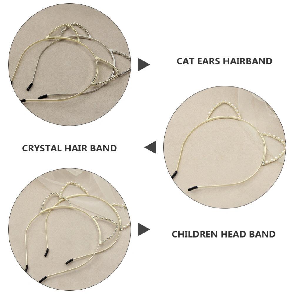 Fantastic Rhinestone Cat Ears Hair Band Fashion Heart Shape Alloy Children's Headband (Golden)