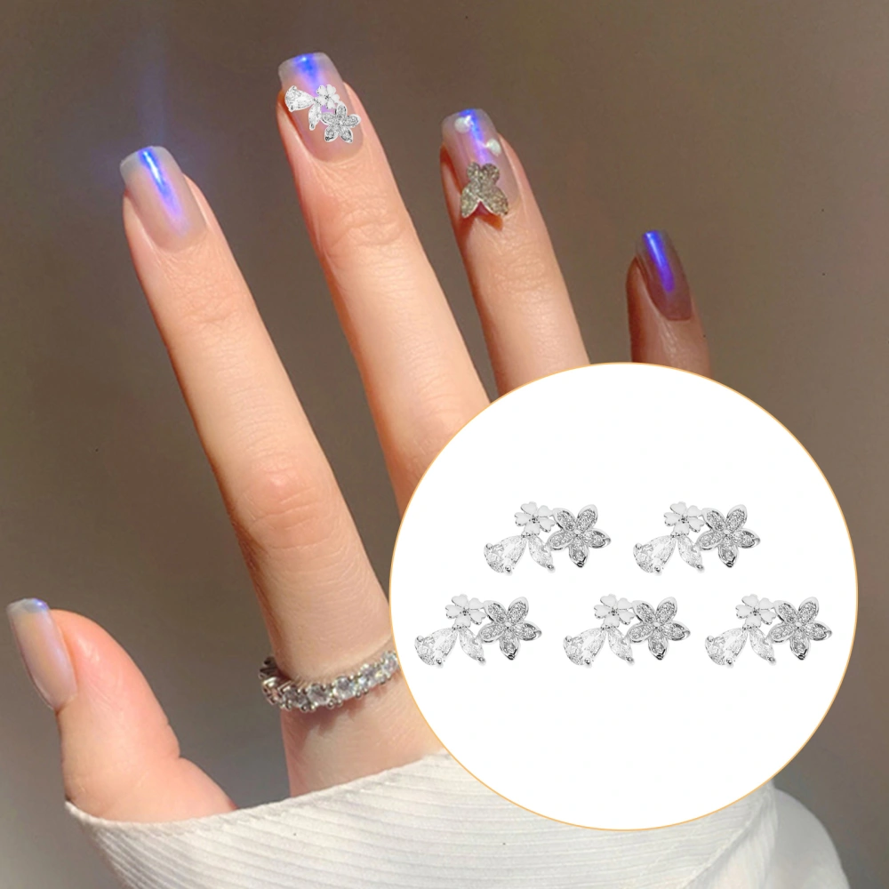 5pcs 3D Flower Nail Art Charms Nails Decorative Studs Zircon Nail Studs