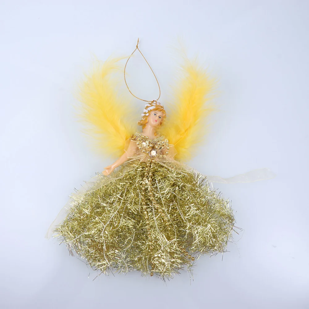 Christmas Angel Hanging Pendant Lovely Plush Doll Pendant Ornament Party Supplies for Home Christmas Tree (Golden)