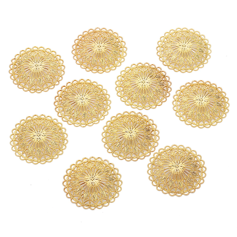 10PCS DIY Jewelry Clothing Accessory Hollow-out Round Flower Decor Exquisite Metal Flower Piece Supplies Multi-purpose Clothes Accessory for Clothes Dress Jewelry Golden