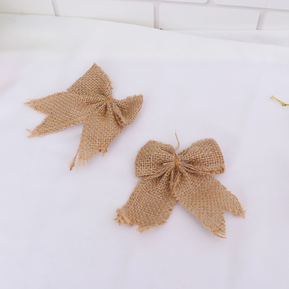 6PCS Burlap Lace Bowknot Set DIY Jute Bows Embellishments Natural Hessian Crafts Party Decoration for Weddings Christmas Festival (B2-9)