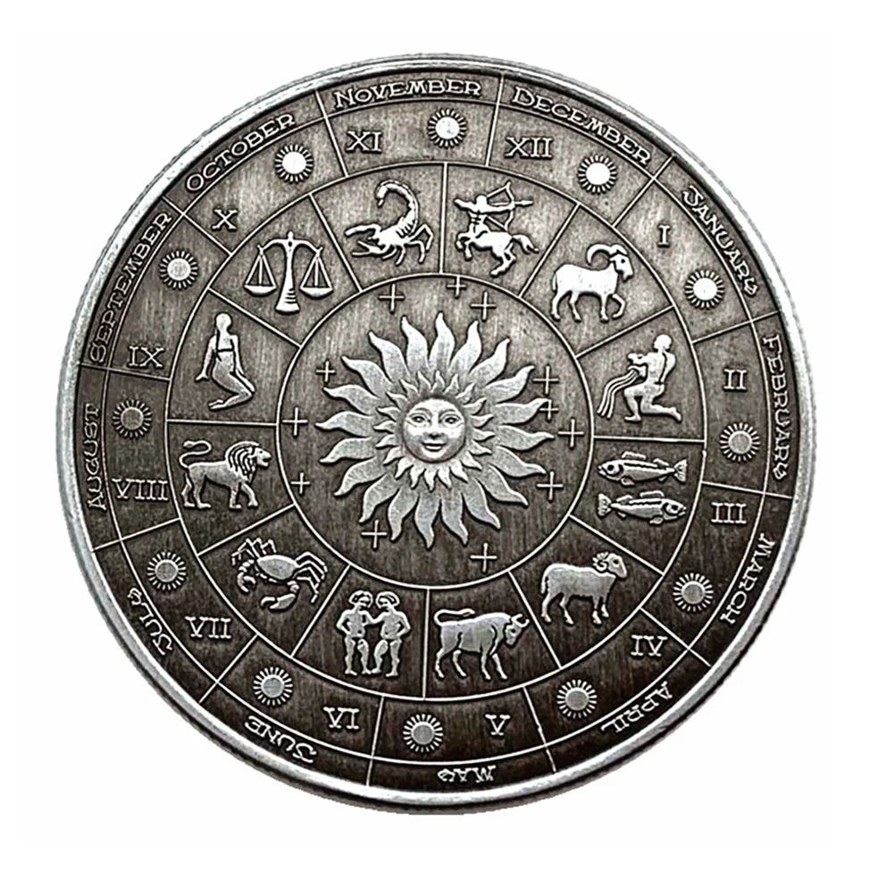 Vintage Twelve Constellations Commemorative Coin Stereoscopic Embossment Metal Coin Souvenir Gift Crafts (Leo)