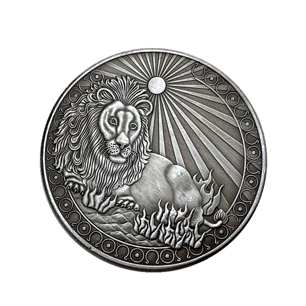 Vintage Twelve Constellations Commemorative Coin Stereoscopic Embossment Metal Coin Souvenir Gift Crafts (Leo)