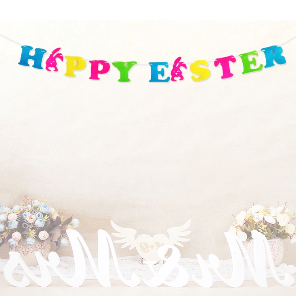 Easter Day Rabbit Banner Colorful Decorative Flag Burlap Bunting Hanging Pennant Banner