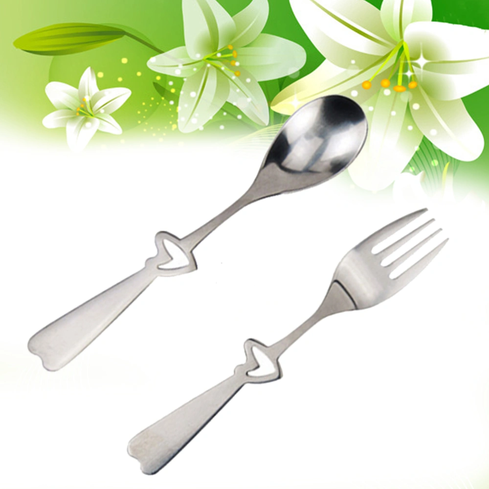 2 Piece Creative Stainless Steel Spoon and Fork Set Flatware with Hollow Out Heart-shaped Handle