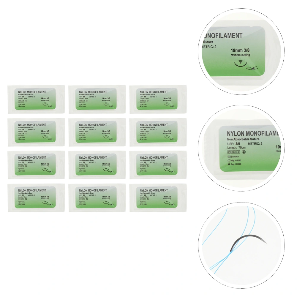 12Pcs Needle Suture Monofilament Thread Suture Practice Kit Teaching Exercises