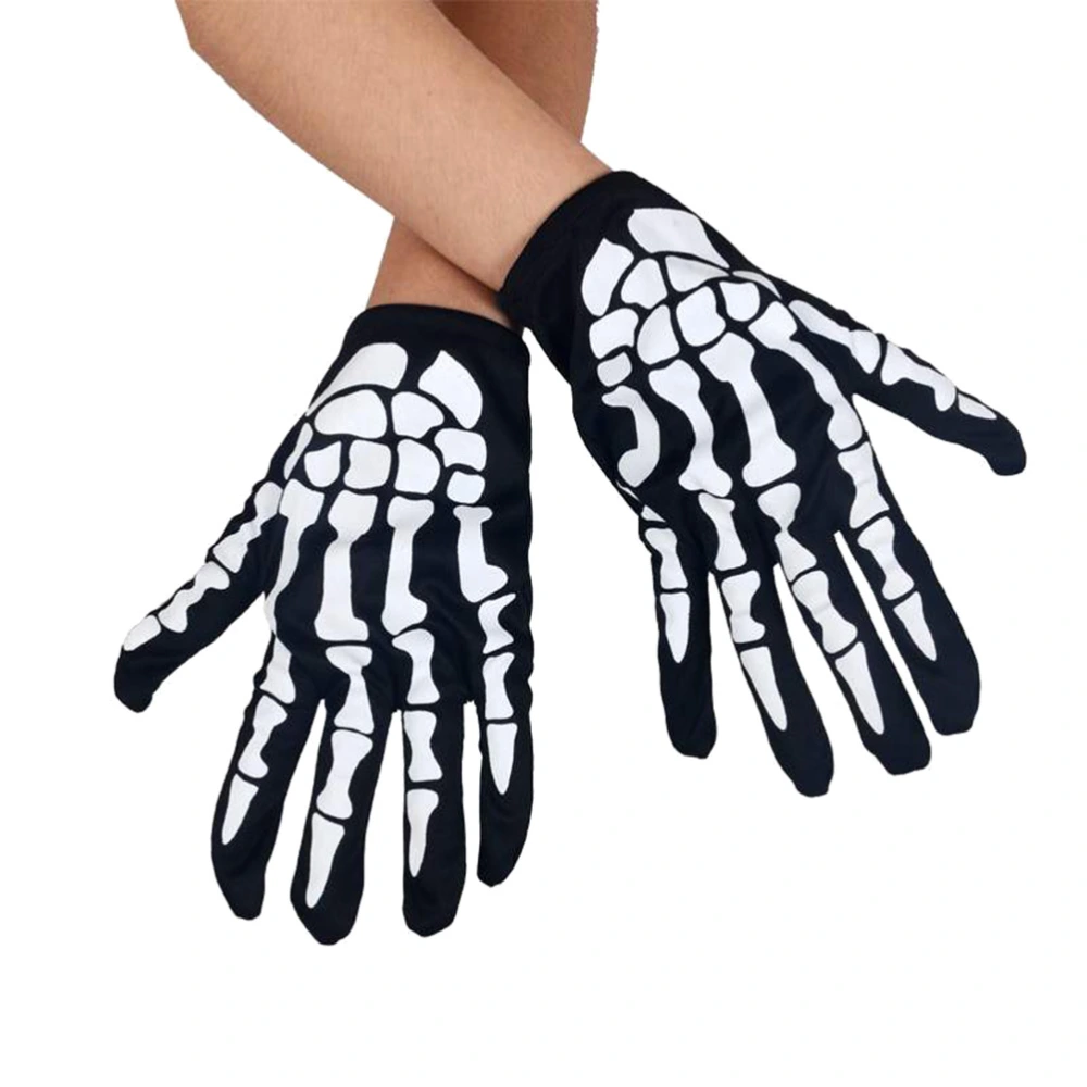 1 Pair Unisex Finger Skeleton Pattern Gloves Skull Bone Gloves Elastic Finger Glove Performance Accessary(White)