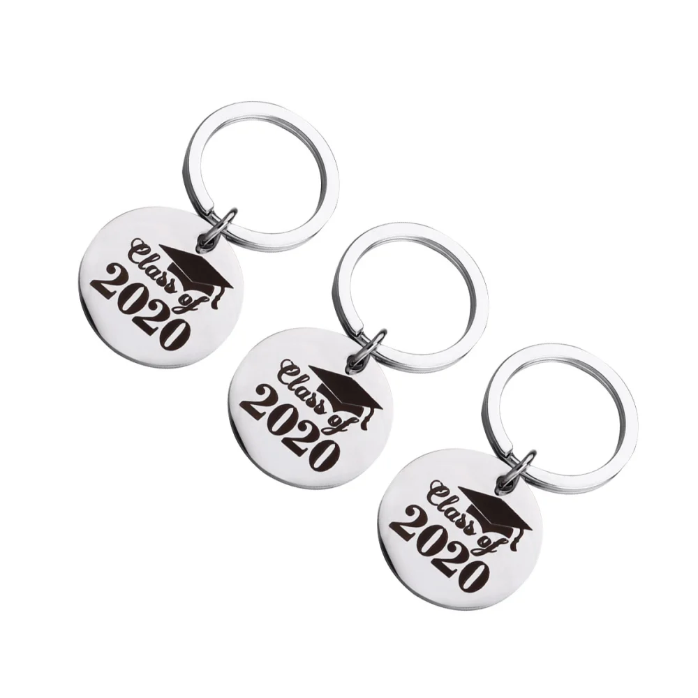 3pcs 2020 Graduation Keychains Letter Printing Key Rings Pendant Stainless Steel Key Holder Craft Ornaments Gift