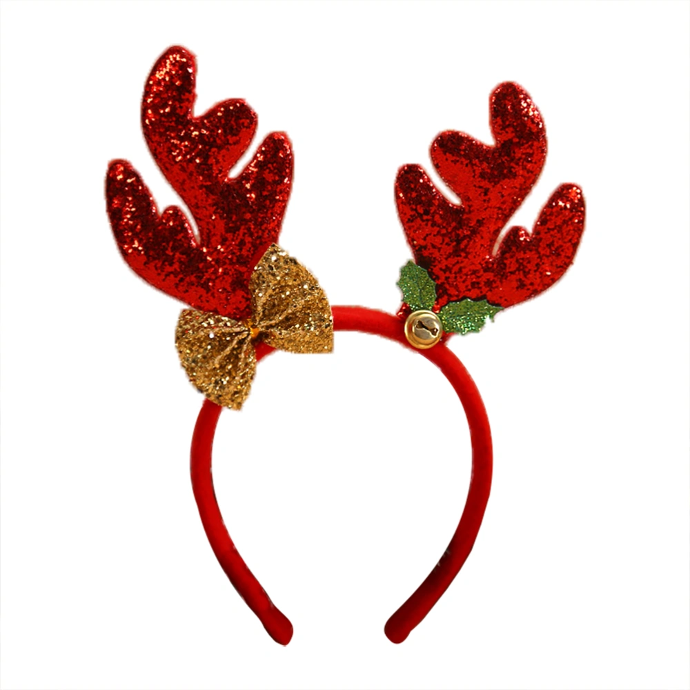 1PC Christmas Decorations Glitter Antlers Head Buckle with Bells Headband Hair Bands (Red)