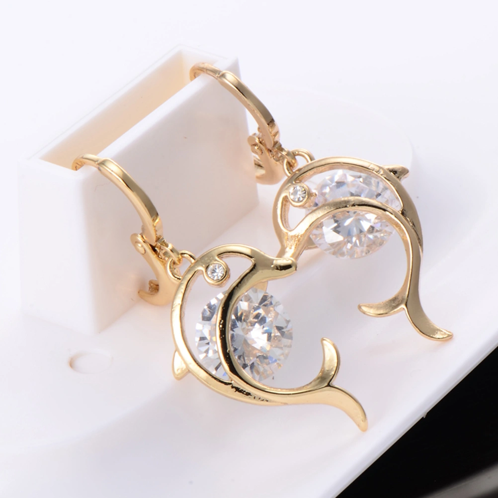 1Pair Women Dolphin Zircon Earrings Simple Wild Temperament Personality Chic Ear Rings Jewelry Decor (Golden)