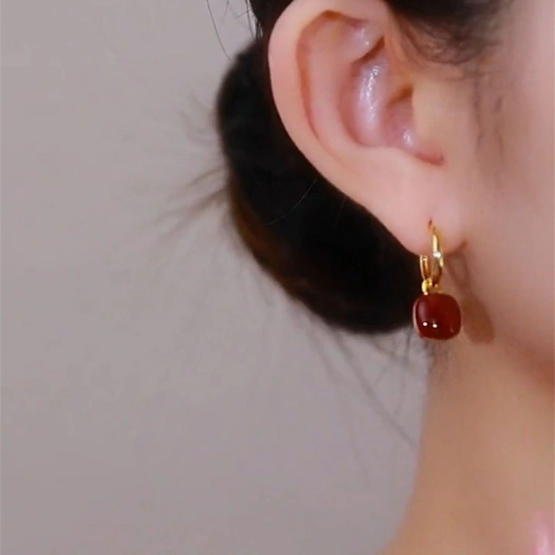 Trendy Red Square Fortune Earrings Graceful And Fashionable