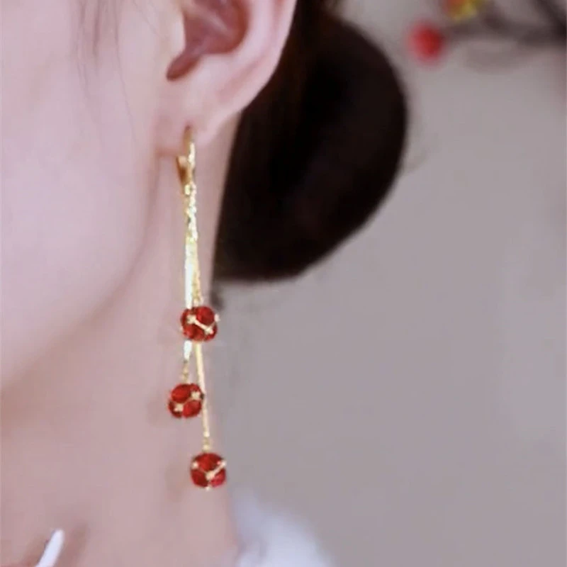 Three Three Red Diamond Ball Earrings Girl