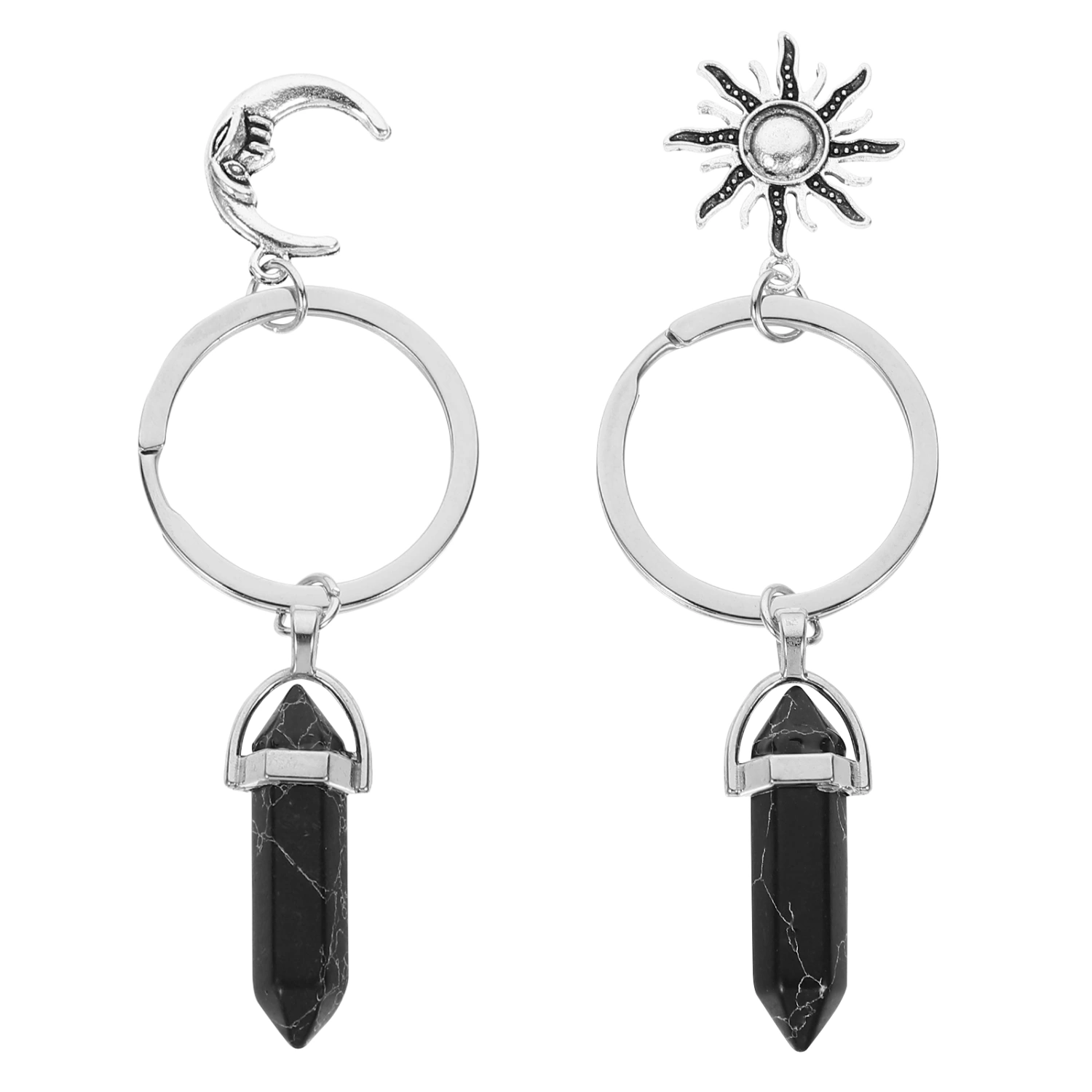 2 Pcs Keychains Exquisite Key Rings Alloy Keychains Sun Moon Design Keychains