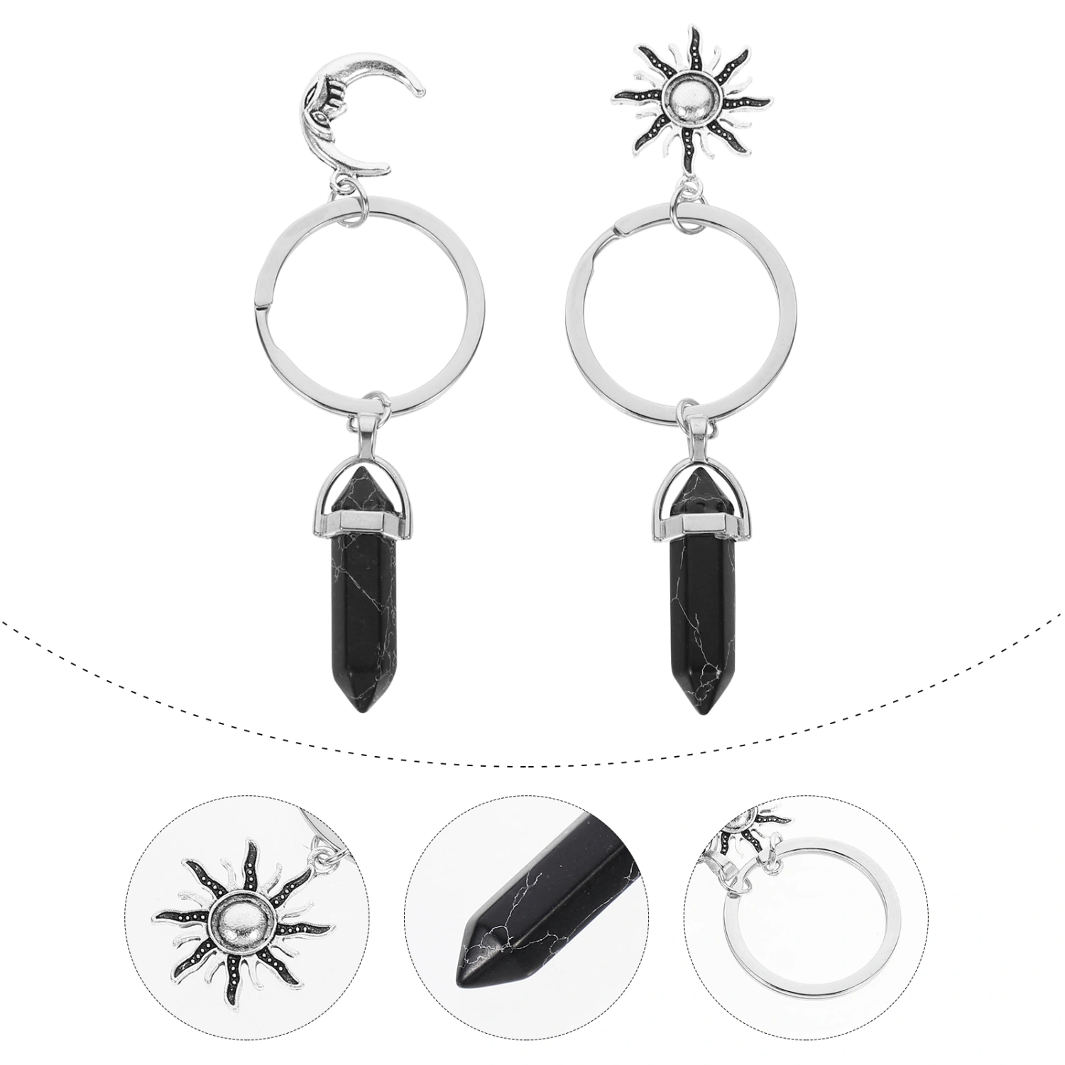 2 Pcs Keychains Exquisite Key Rings Alloy Keychains Sun Moon Design Keychains