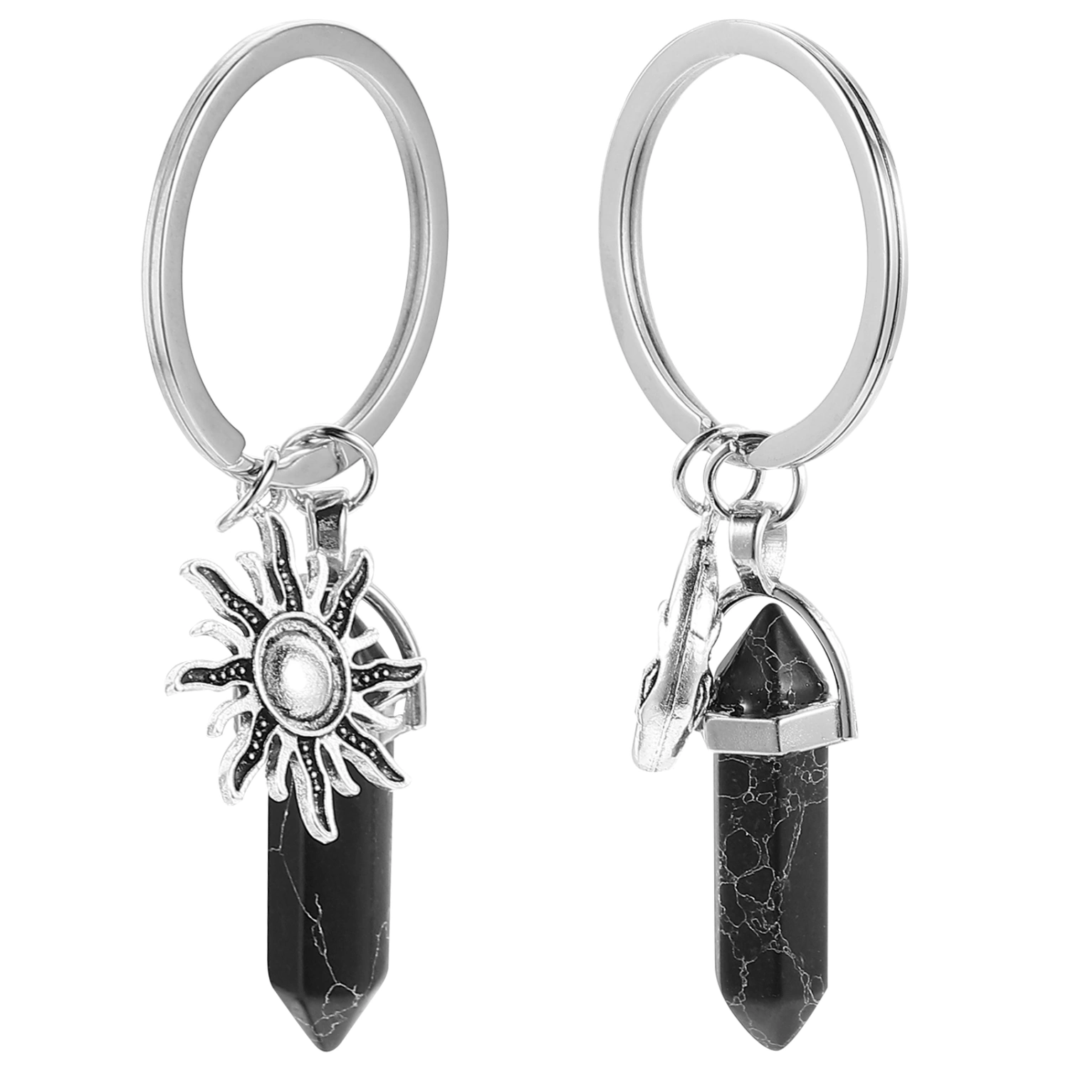 2 Pcs Keychains Exquisite Key Rings Alloy Keychains Sun Moon Design Keychains