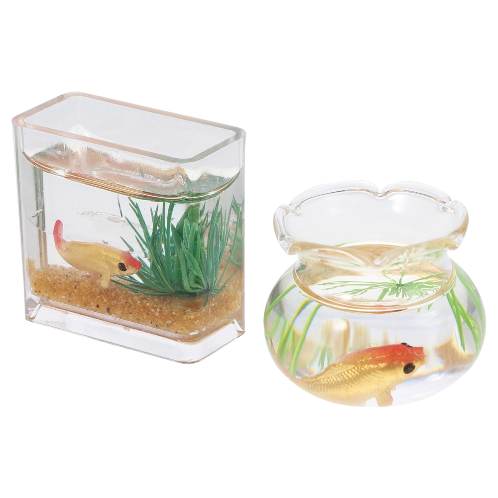 2pcs Miniature Fish Bowl Fish Tank Mini House Accessory Doll House Decoration