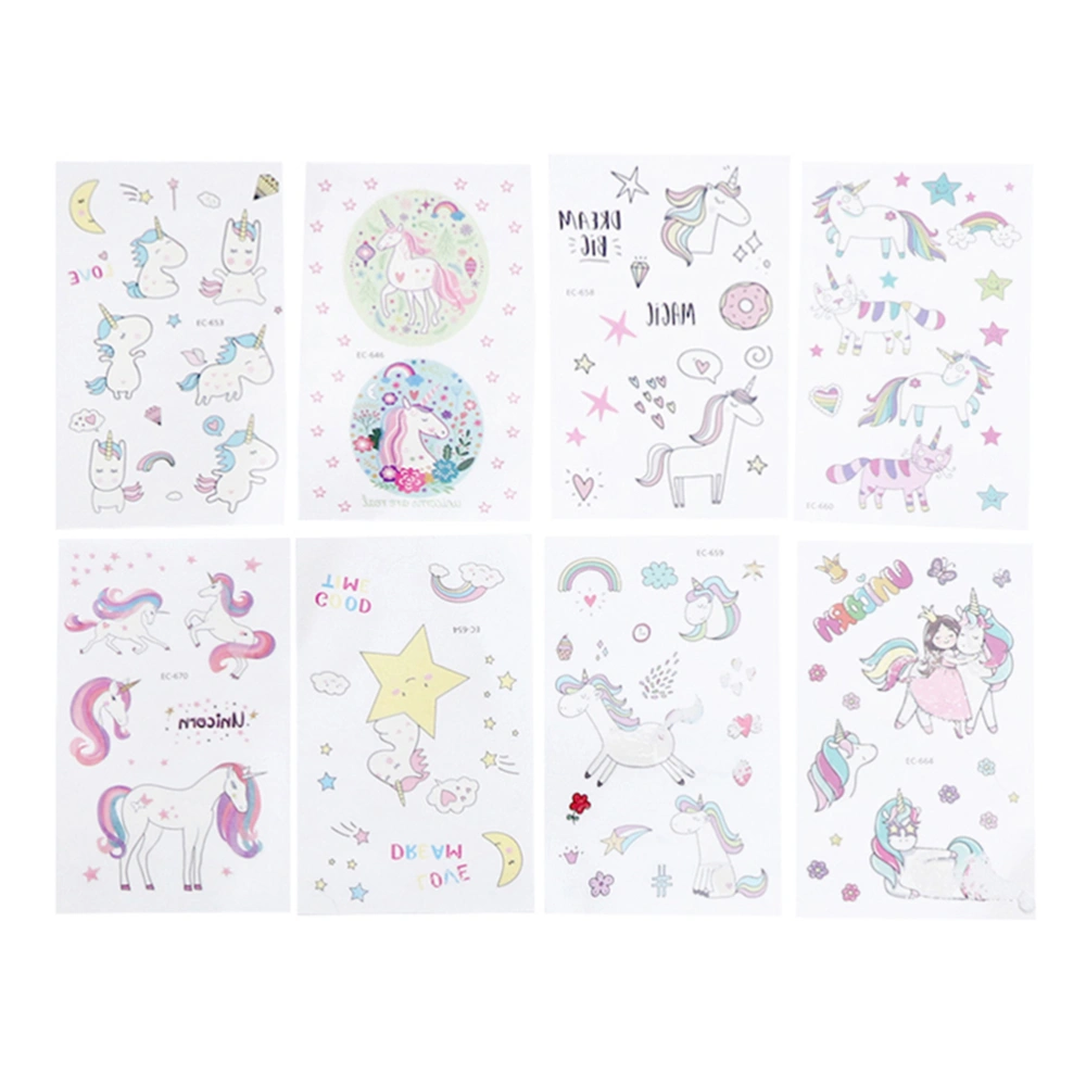 8 Pcs Environmental Stickers Children Cartoon Unicorn Temporary Stickers Party Supplies for Kids