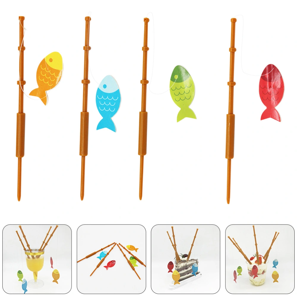 8pcs Fishing Rod Shape Cupcake Toppers Cake Decorations Table Decors (Mixed Color)