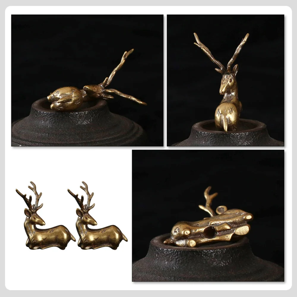 2Pcs Brass Deer Figurine Home Decor Statue Brass Miniature Sculpture for Decor