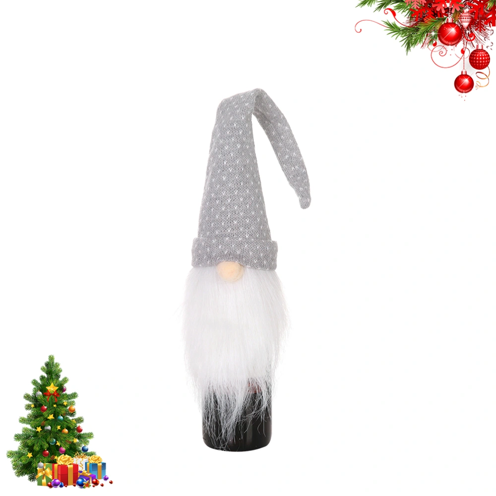 Christmas Wine Bottle Cover White Beard Santa Claus Champagne Bottles Covers Table Decor - Type A  (White Dots with Grey Background)