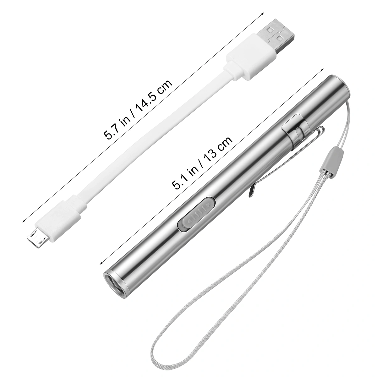 LEDMOMO 1PC Nurse Pen Light USB Rechargeable LED Flashlight Stainless Steel for Medical Students Doctors
