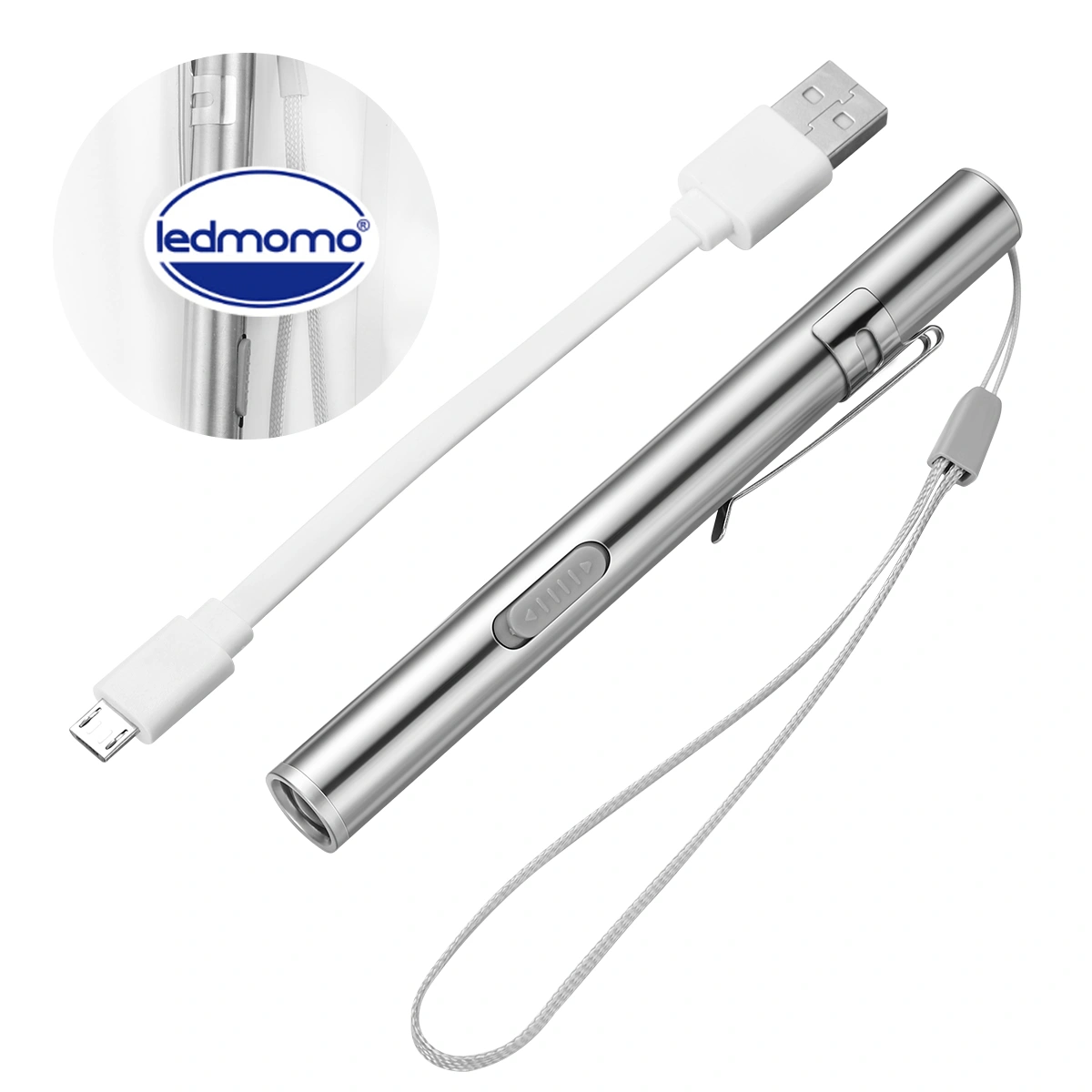 LEDMOMO 1PC Nurse Pen Light USB Rechargeable LED Flashlight Stainless Steel for Medical Students Doctors