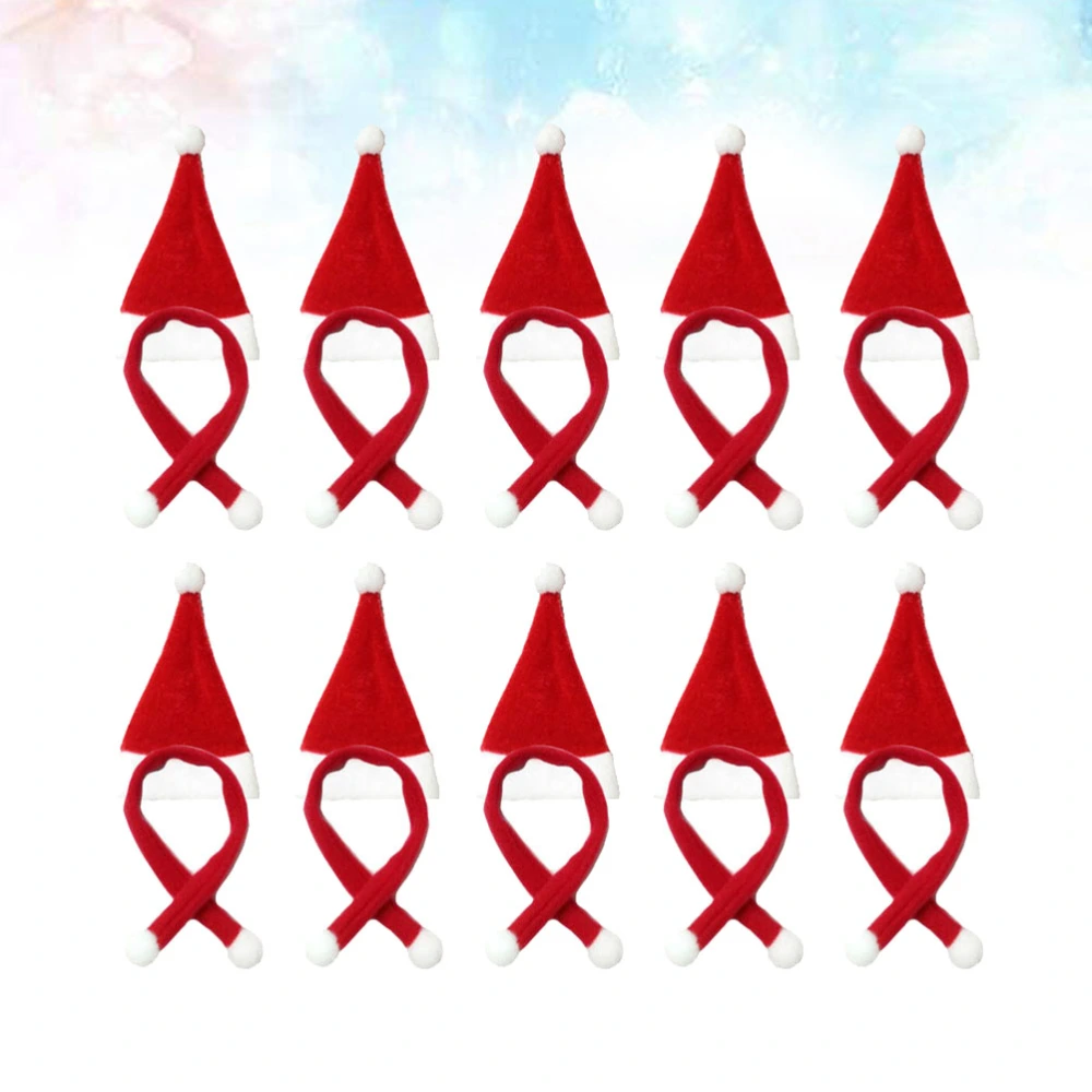 20pcs Red Mini Christmas Scarf and Santa Hat Set Red Wine Bottle Scarf Cover Xmas Party Ornament Home Decoration Accessary(10pcs 8cm Hat and 10pcs Scarf)