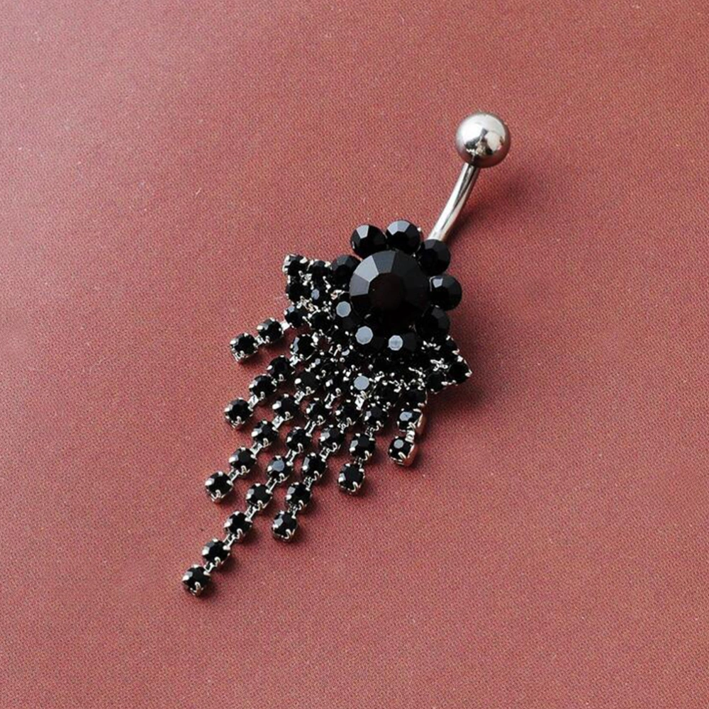 4pcs Steel Belly Button Ring Diamond Tassel Pendant Belly Ring Dangle Body Piercing Jewelry (Random Color）