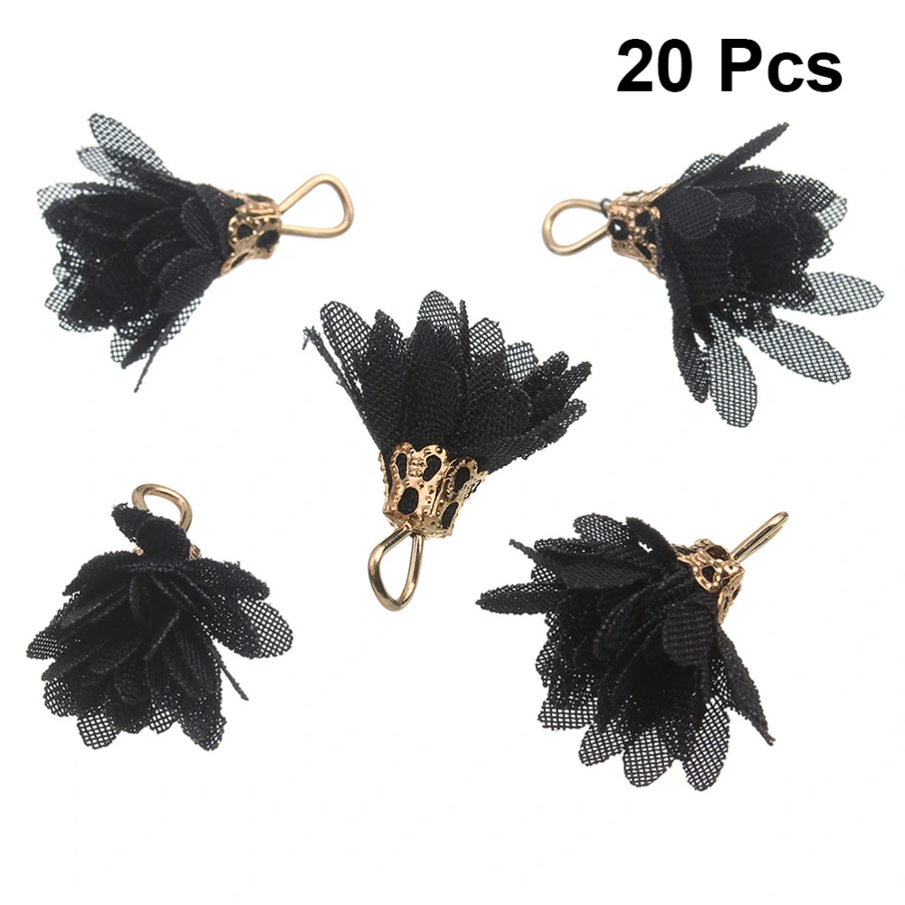 20Pcs DIY Manual Accessories Delicate Chiffon Flower Design Pendants Petal Hanging Ornaments DIY Jewelry Making Accessories (Black)