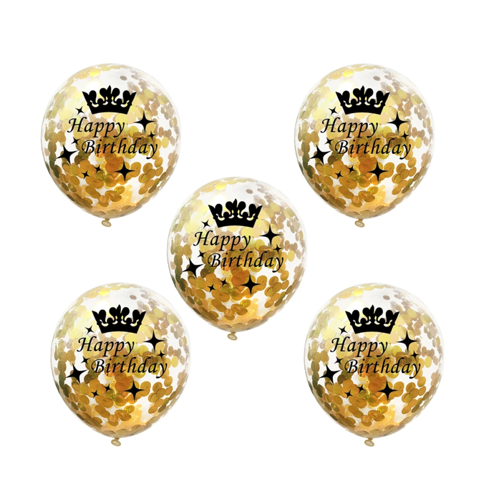 5pcs 12Inch Latex Balloon Crown Pattern Confetti Shining Balloons Party Decor (Golden)